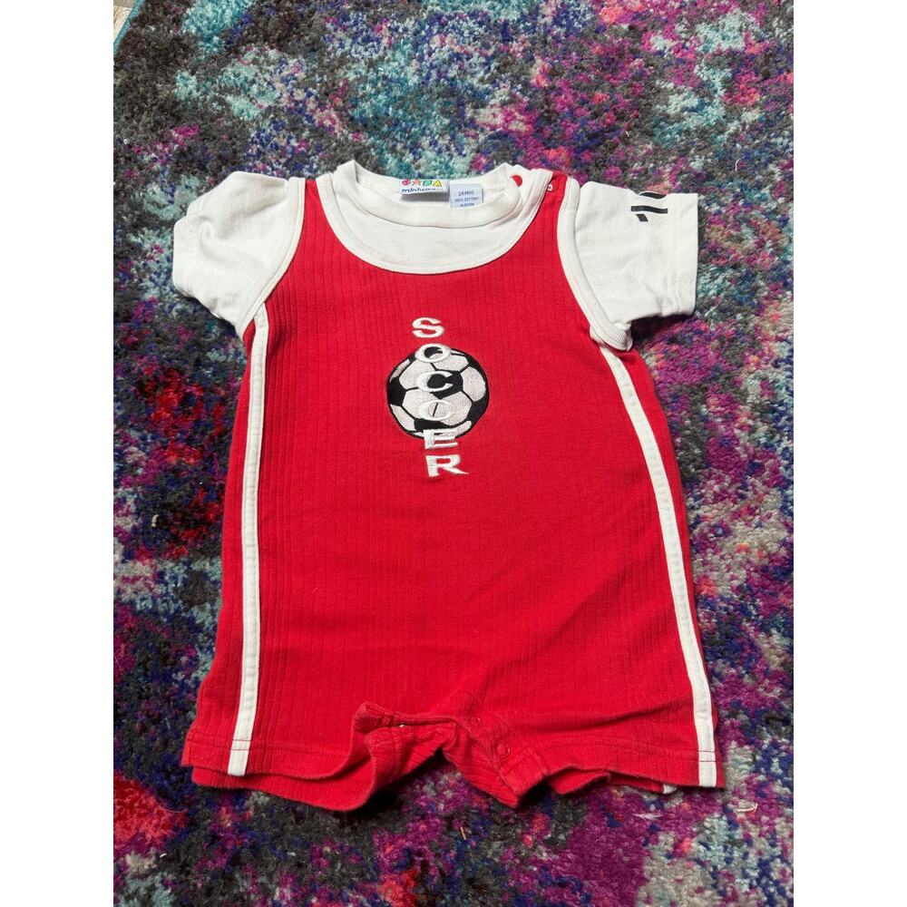 Vintage y2k MiniWear soccer Baby ribbed Romper Red 24months